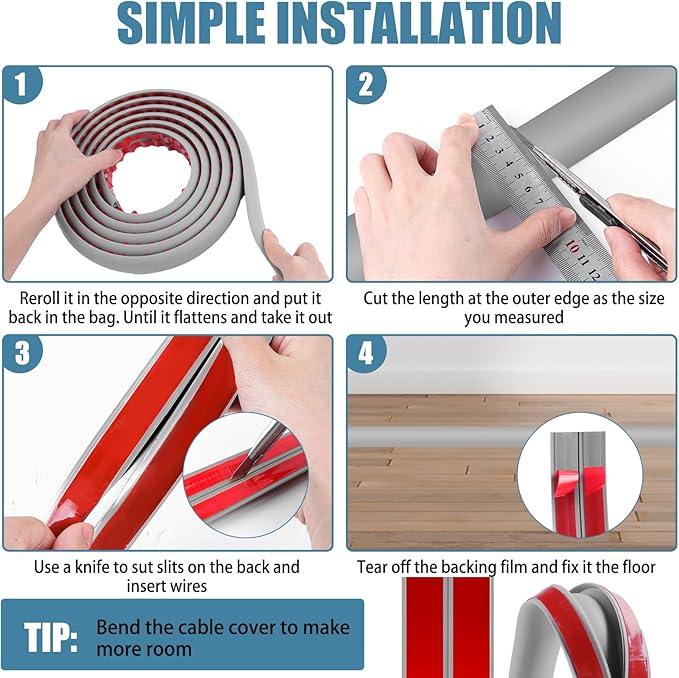 Floor Cord Covers for Wires 20FT Cable Hider Wire Cover Self Adhesive Cord Hider Floor for Offices, Homes, Workshops, Warehouses Cable Cavity 0.39" W x 0.27" H