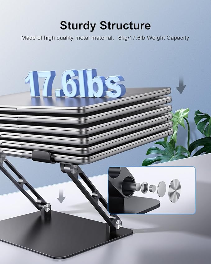 Adjustable Laptop Stand Ergonomic Computer Riser Aluminum Laptop Stand for Desk Portable Notebook Stand Laptop Riser Holder Compatible with 10-17.3’’ Laptops Tablets,Black