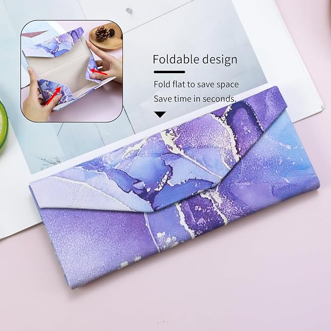 Foldable Glasses Case, Magnetic PU Leahter Sunglasses Case, Cute Hard Shell Folding Eyeglass Cases for Women Kids