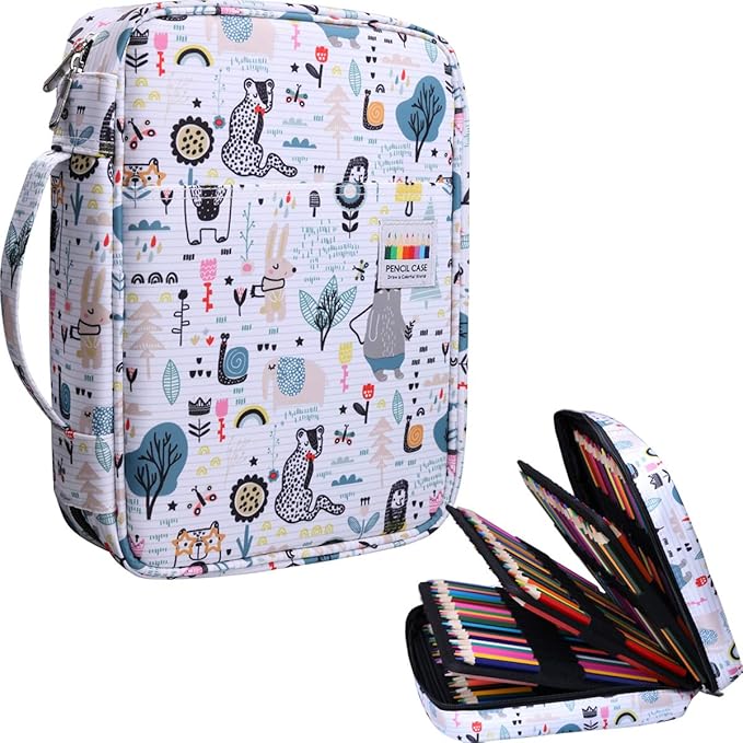 JAKAGO 220 Slots Colored Pencil Case Large Capacity Pen Holder for Artist Painter Zipper Organizer Bag for Marker Highlighter Storage Case for Office Sketch Travel Supplies (Forest)