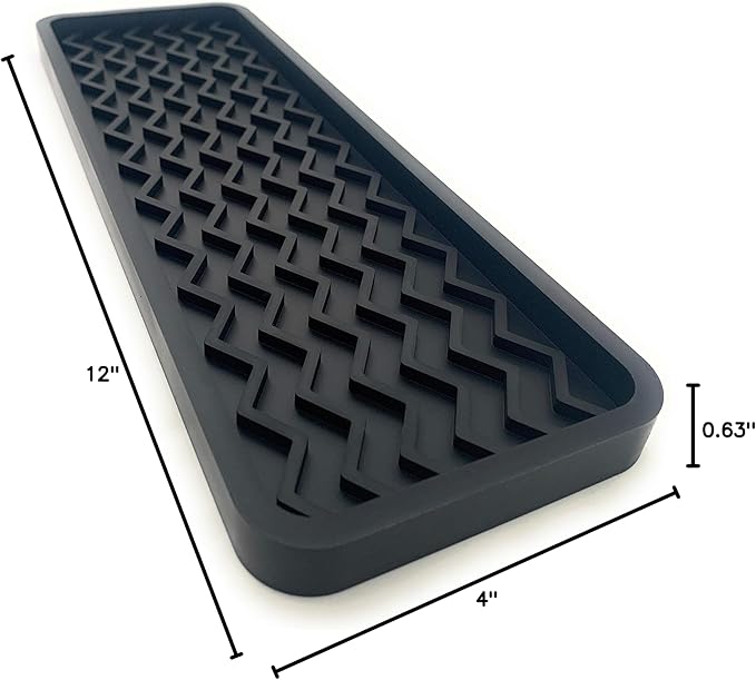 Happitasa Silicone Kitchen Sink Organizer Tray, Sponge Holder and Countertop Protector | Bathroom and Kitchen Soap Dish and Dispenser Tray (Black, 12" x 4", 9.2 Ounces, Zigzag)