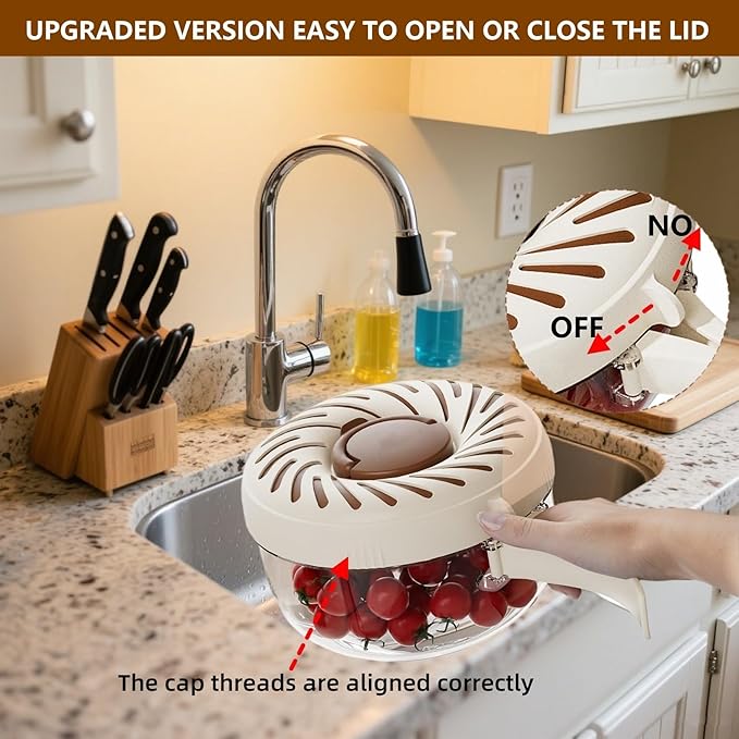 2025 New Upgrade Fruit Washing Bowl with Strainer,3 in 1 Multipurpose Drain Basket with Lid & Ice Box,Foldable Handle Fruit Strainer,1QT(1L)Fruit Washer Perfect for Fridge Storage and Outdoor Picnics