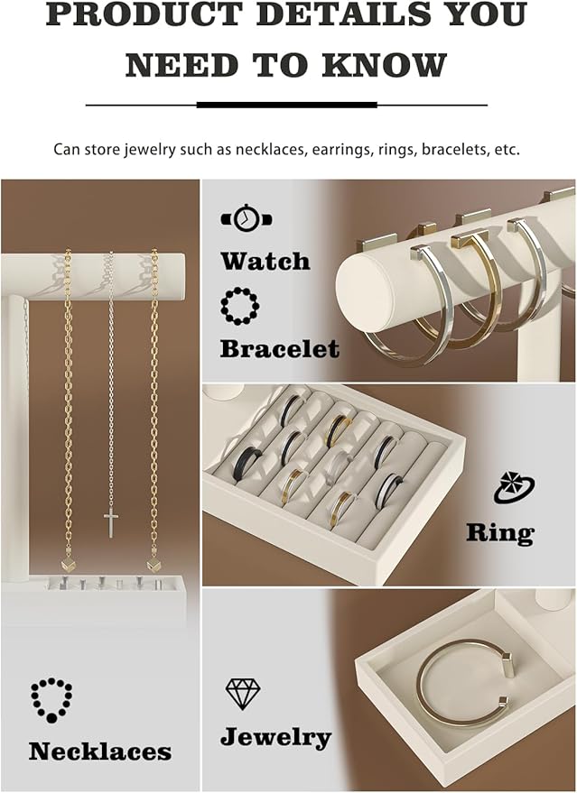 Bracelet and Necklace Holder,Velvet Jewelry Necklace Display Organizer Stand,bracelet Holder for Selling,Bracelet and Necklace Storage Tree (Style 1（Beige）)