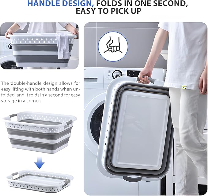 Monozuki Collapsible Plastic Laundry Basket 11.1 gallon(42L) 2pcs Eco-recycled material - Foldable Pop Up Storage Container/Organizer - Space Saving Hamper/Basket BPA Free
