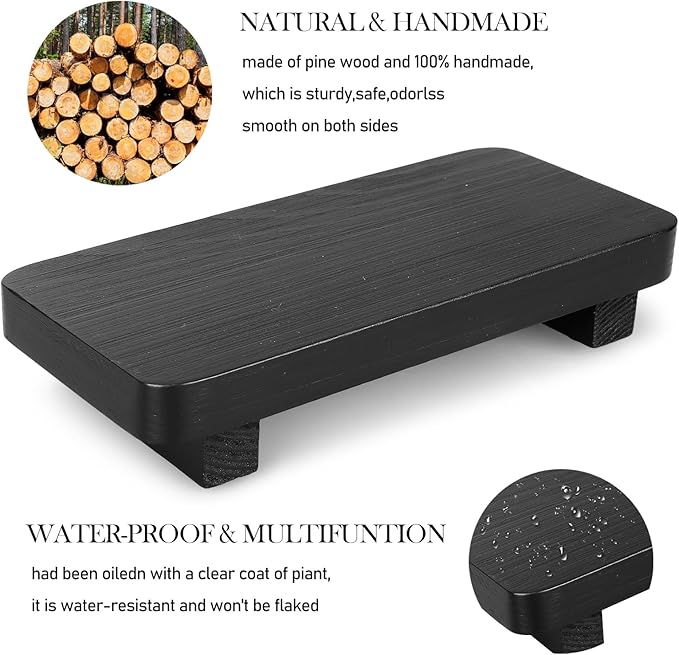 Small Black Kitchen Sink Soap Holder for Counter Dish Soap Dispenser Wooden Display Risers for Bathroom Decor Farmhouse Wood Pedestal Stand Kitchen Accessories Countertop Vanity Decorative Tray