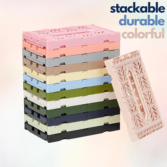 Collapsible Storage Box, Foldable Crate Organizer Bin with Handle, Stackable Crates for Home Organization (Navy-Blue-Cream, 4L -3-Pack)