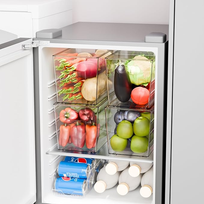 Yieach 6 Pack Clear Stackable Storage Bins with Lid & Handle,11.1″ Acrylic Bins,Plastic Pantry Organizers Containers for Fridge,Kitchen,Closet,Clear Storage Boxes with Lids for Organizing Toy,Snacks