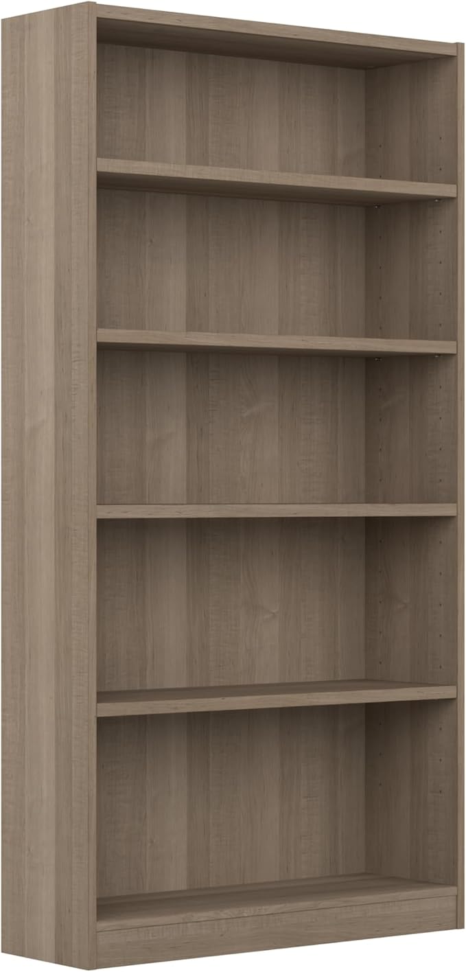 Bush Furniture Universal Tall 5 Shelf Bookcase in Ash Gray, Vertical Storage and Display Bookshelf for Home Office or Living Room Organization