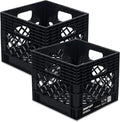 Ramtuff 2 Pack Storage Milk Crate, Durable Plastic Home Organizers, Stackable Box Set with Reinforced Handles, 250 lb Load Capacity, Black
