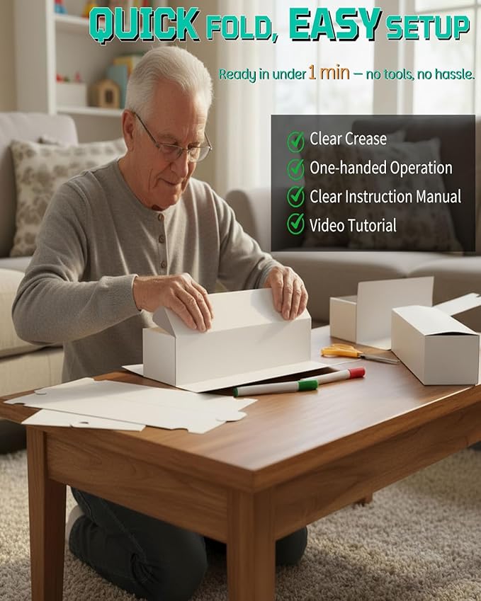 Laminated Trading Card Storage Box, 6-Pack Storage Card Box with 5-Compartment, Glossy White Cardboard Collector Box for TCG/Sports Cards Storage