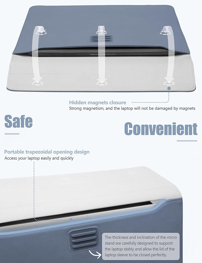 HYZUO 13 Inch Laptop Sleeve with Stand Feature for MacBook Air 13 M4 M3 M2 M1 2025-2018, MacBook Pro 13 M2 M1, 13" iPad Pro/Air, Surface Pro, with Carry Bag, Haze Blue