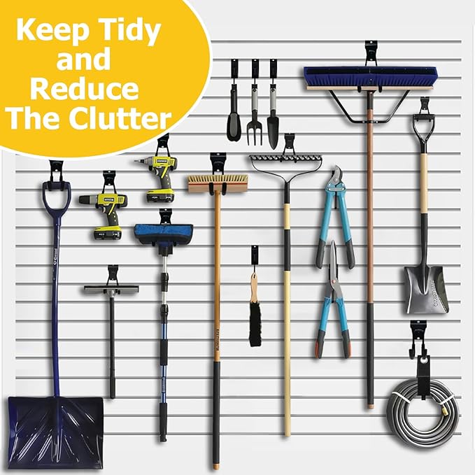 Slatwall Accessories, 22 Pack Heavy Duty Steel Slatwall Hooks, Multi-Size Slat Wall Hanging Hooks for Ladders, Bikes, Garage and Garden Tools (ProSlat & Slatwall Panel Compatible)