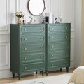 5 Drawer Fluted Dresser for Bedroom Set of 2, Mid Century Modern Chest of Drawers, Wood Storage Large Dresser Organizer for Bedroom Living Room Hallway Closet, Green