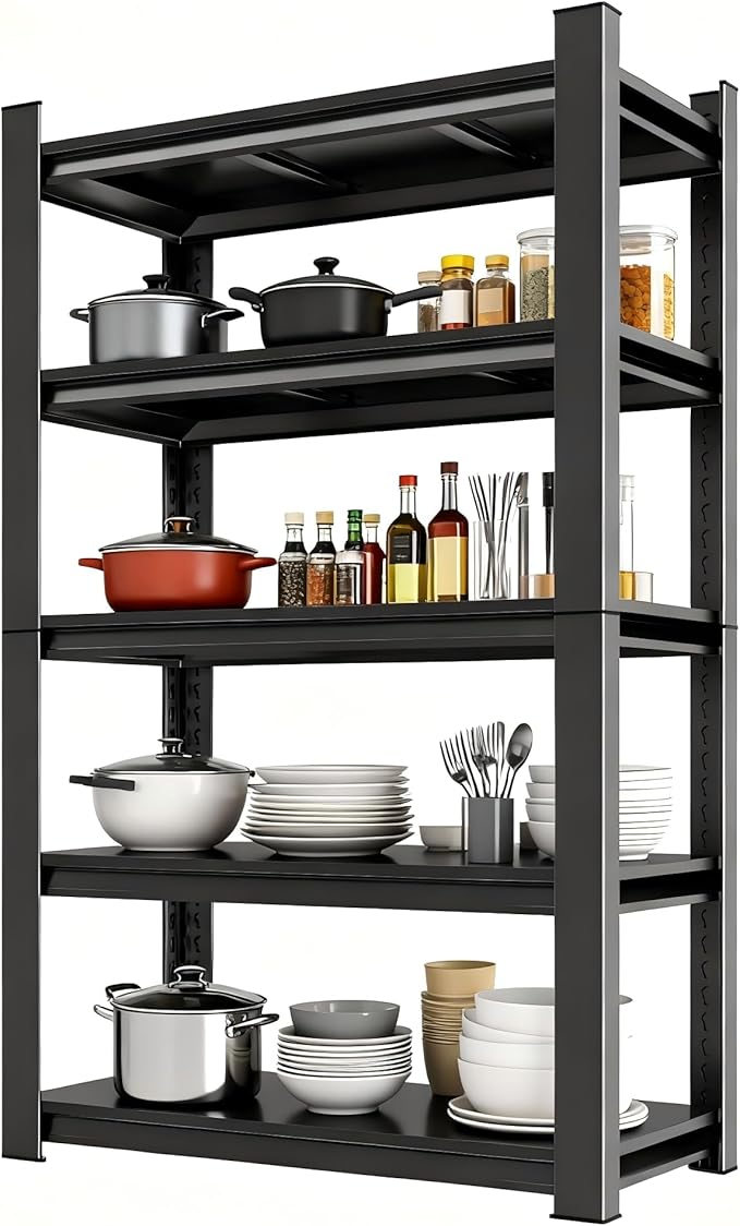 Metal Garage Shelving Unit ,5-Tier Garage Storage Shelves Heavy Duty 40''W*18''D*78''H，Adjustable 3020 lbs Shelf, Upgraded Reinforced Double-Layer Columns for Basement Kitchen Laundry room Pantry Rack