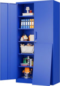 SISESOL Blue Metal Storage Cabinet with 6 Shelves,71" Garage Storage Cabinet with Lock,6 Tier Steel Cabinets with Locking Doors,Lockable Cabinets for Home,Office,Shop,Garage