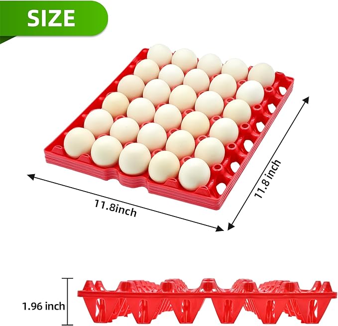 4-Pack Plastic Egg Tray Egg Crate, 30-Egg Flats for Home Chicken Farmers, Stackable & Durable, Great for Storing, Sorting & Shipping, and Reusable (4-Pack Red)