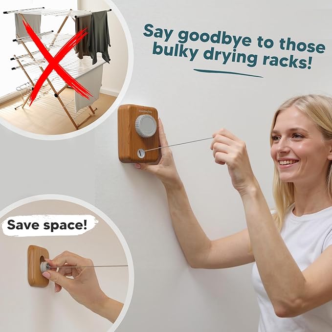 GorillaLine Max - Retractable Clothesline Indoor Outdoor Clothes Line - Heavy Duty Clothes Drying Laundry Line - Wall Mounted Drying Rack - Air Dry Clothing - Max Tighten with GorillaGrip