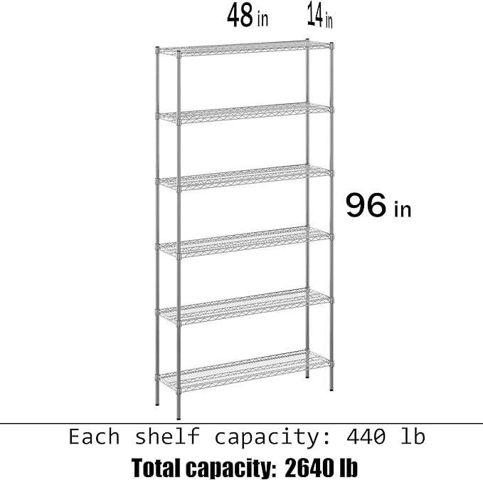 14" Deep x 48" Wide x 96" Height Wire Shelving Kit | 6-Tier | NSF Commercial Storage Rack Unit