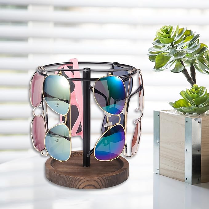 Sunglasses Organizer Wood Glasses Holder Stand, Metal Sunglass Storage Display Rack for 12Pairs Eyeglasses, Eyewear Organizer for Dresser Table Desk Countertop Bedroom