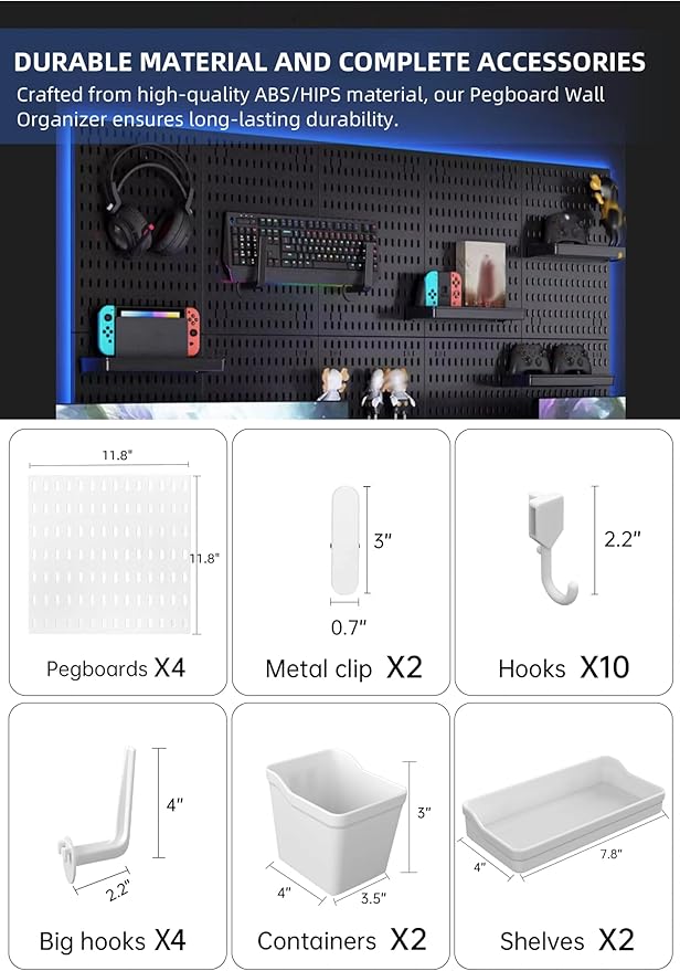 Revamp Your Space With A Versatile Pegboard Kit - Effortlessly Organize Home, Office, And Gaming Setup With Customizable Hanging Solutions (White)