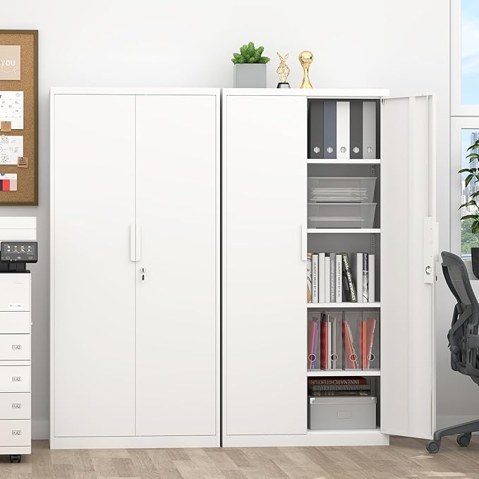 Lockable Storage Cabinets, 72" H Heavy Duty Cabinet for Home Office, Large Storage Cabinet with Doors, Metal File Cabinets with Adjustable Shelves, Office Organizer