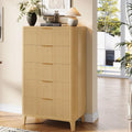 Fluted 5 Drawers Dresser for Bedroom, 45" Modern Tall Chest of Drawers with Wood Grain, Farmhouse Wooden Vertical Dresser, Curved Profile Design, Wood Drawer Organizer for Closet, Hallway Natural