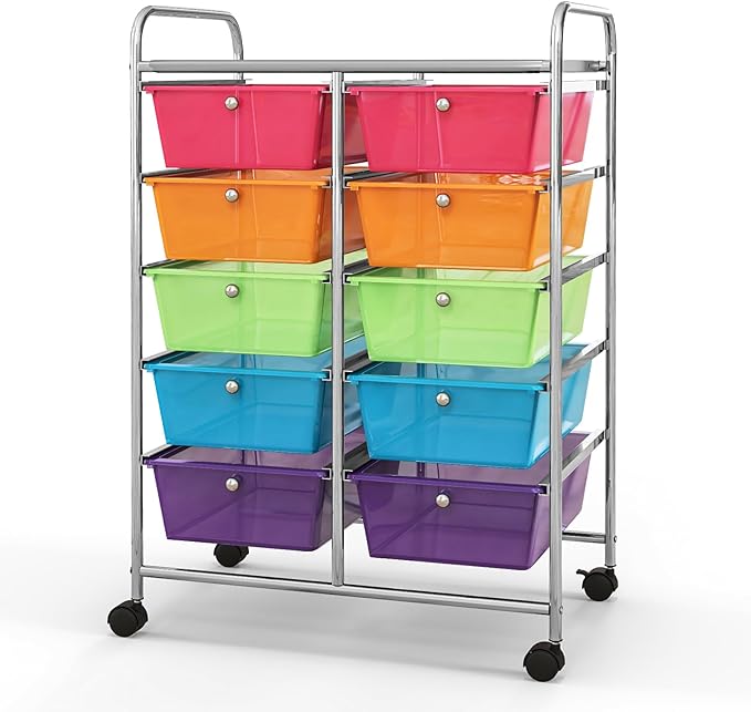Giantex 10 Drawers Rolling Cart, Classroom Organizers, Storage Cart with Wheels, for Teacher Office Home School Supplies Tool Craft Art Paper