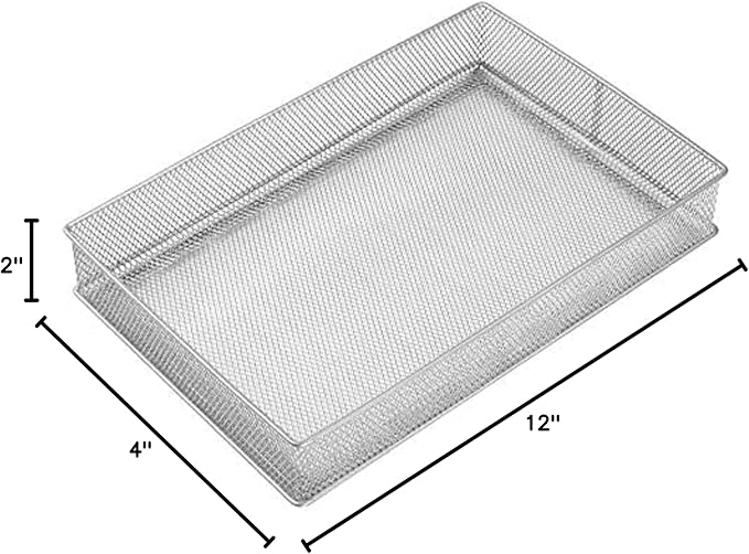 YBM HOME Silver Mesh Drawer Organizer and Storage for Kitchen Drawers, Serves as School Supply Holder, Office Desktop Organizer Basket, Makeup and Craft Supplies Organization, (1 Unit, 8x12x2 Inch)