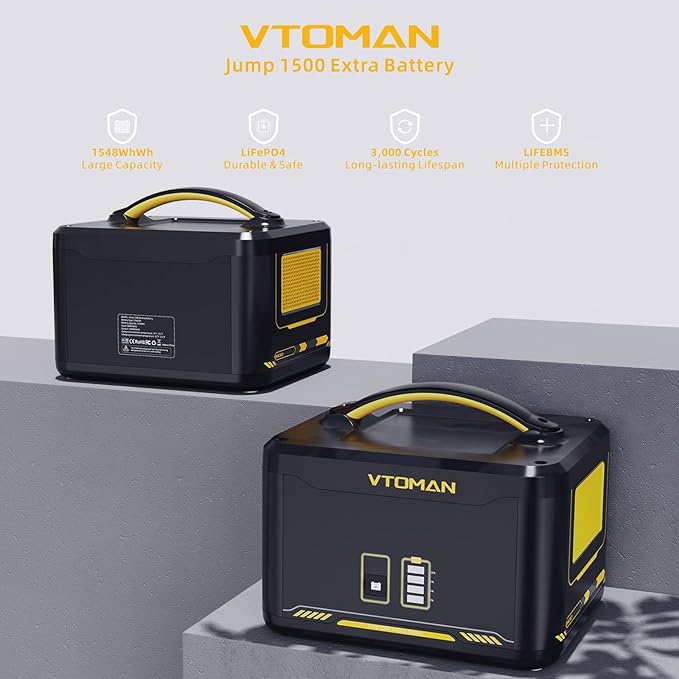 Vtoman 3096Wh Solar Generator with Extra Battery Included, 1800W (Peak 3600W) LiFePO4 Battery Power Station for Power Outages, RV, Camping, Emergencies