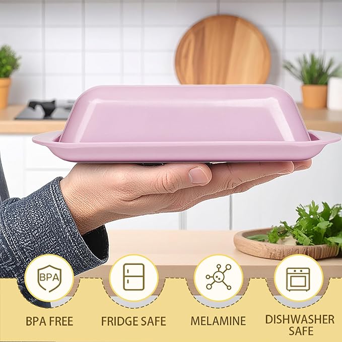 Butter Dish with Lid and Knife, Durable Countertop & Fridge Butter Keeper, Melamine Butter Container Valentine’s Kitchen Gift, Heart Design - Pink