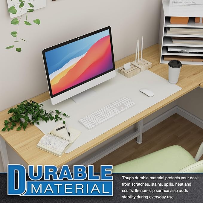 K KNODEL Large Office Leather Desk Mat, Mouse and Keyboard Pad, Computer and Laptop Mat, Desktop Protector and Cover, Writing Pad and Blotter (31.5"x15.7", White)