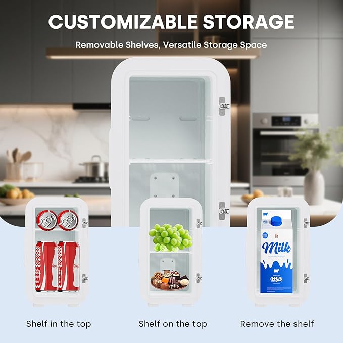 Enventor Mini Refrigerator, 6L/ 8 Can Compact Skincare Fridge AC+DC Power Cooler & Warmer Small Refrigerator for Bedroom, Skincare, Makeup, Cosmetics, Car, Office (White)