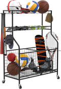 WALMANN Garage Ball and Sports Equipment Organizer, Ball Storage Rack Indoor/Outdoor Kids Ball/Toy Storage Organizer Bins, Rolling Ball Cart with Baskets