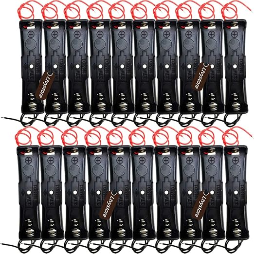 18650 Battery Case Holder - 1 Slot Storage Box, Black Plastic for Button Top Single Batteries, Pack of 20
