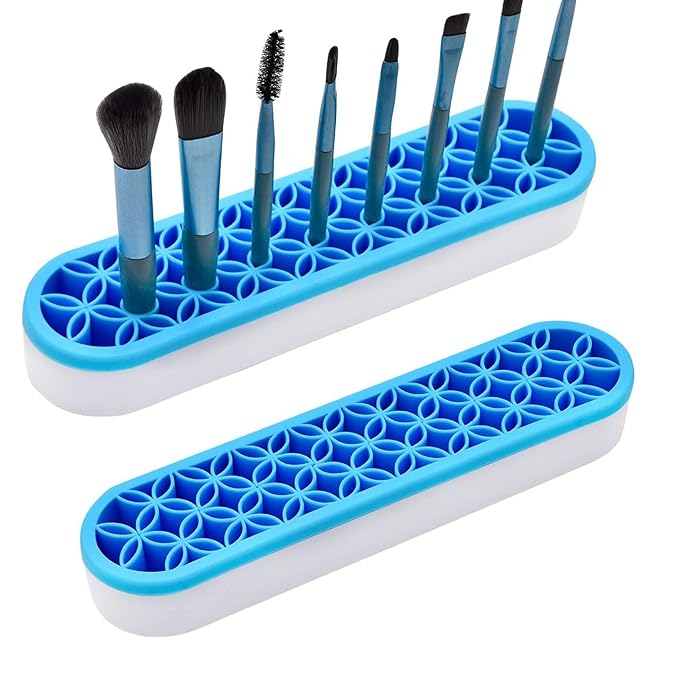 TANG SONG 1 PC Silicone Make up Brush Holder Cosmetic Storage Box Desktop Organizers (Blue)