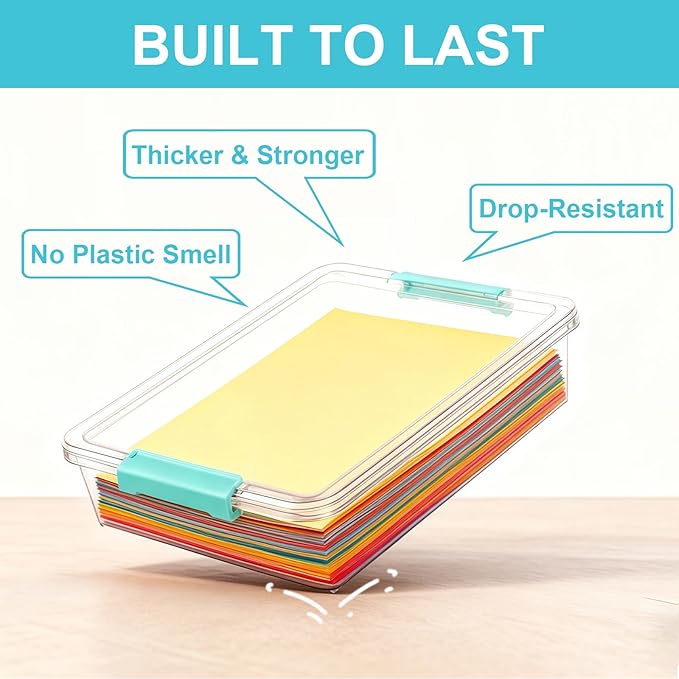 6 Qt Clear Plastic Storage Bins Containers with Lids, Arts Crafts Organizers and Storage, Stackable Containers for A4 Paper File Scrapbook Documents for Home Office and School Supplies 2 Pack