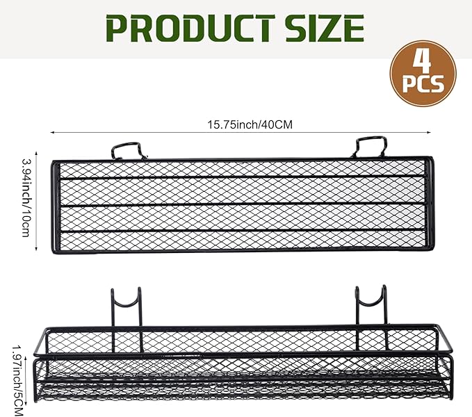 4 Pcs Metal Wire Mesh Basket for Gridwall Black Hanging Wire Mesh Basket with Hook Wall Mounted Organizer for Home Wall Display (Small)