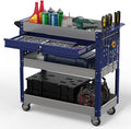 3 Tier Rolling Tool Cart on Wheels, 550 LBS Tool Cart with Drawers，Heavy Duty Utility Cart with Pegboard and Hooks，Mechanic Tool Storage Cart for Garage, Warehouse and Repair Shop(Gray-Blue)