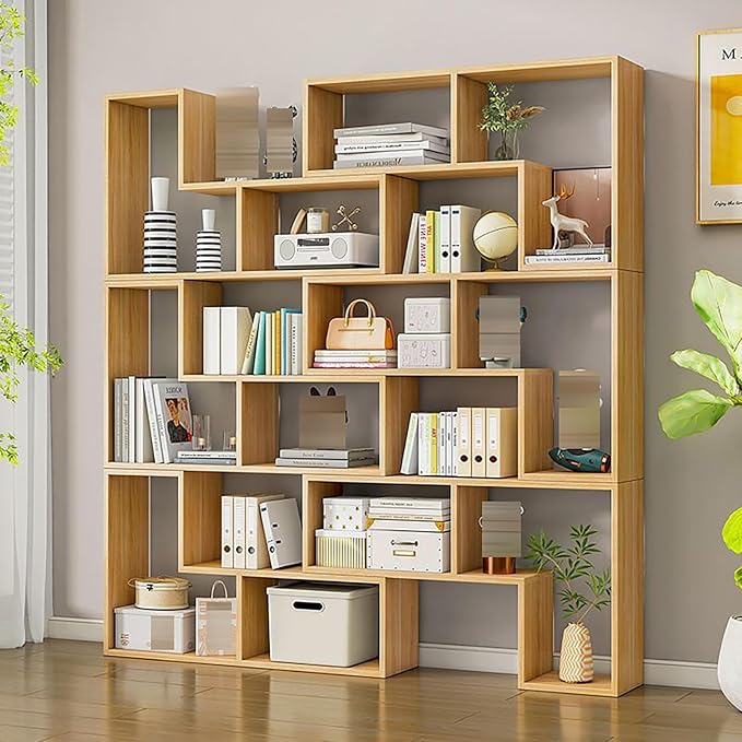 Expandable Bookcase with Adjustable Width,Wooden Room Divider Bookshelf,Standing Display Storage Organizer for Living Room,Study Room or Home Office