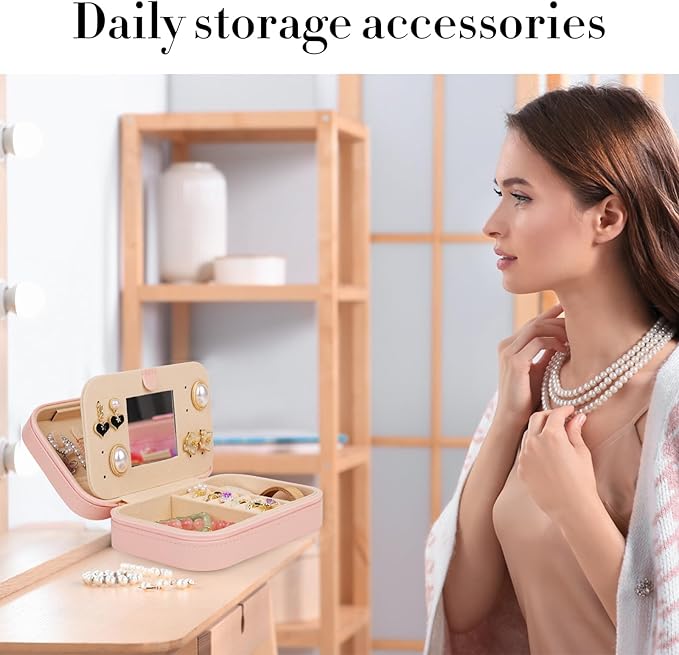 TopPerfekt Travel Jewelry Case, Jewelry Box with Mirror, Jewelry Organizer Bridal Shower Gifts to Her, Earring Storage Travel Case, Trendy Gift for Women and Girls, Girlfriend-Letter E, Black