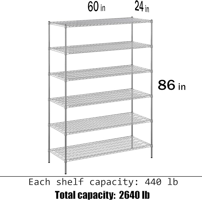 24" Deep x 60" Wide x 86" Height Wire Shelving Kit | 6-Tier | NSF Commercial Storage Rack Unit