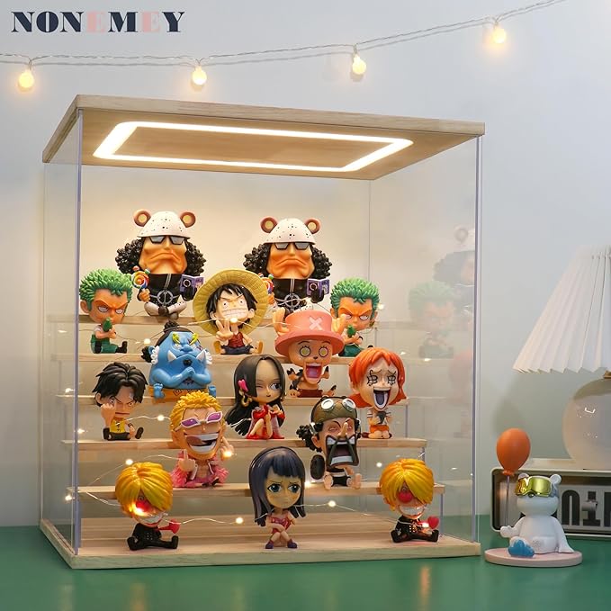 NONEMEY Clear Acrylic Display Case Stand with LED Light 2/3/4/5/6 Tier Storage Box Showcase Dustproof Organizer Box for Collectibles (6Tier 15.7*12.5*16.5inch)