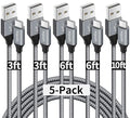 etguuds USB A to USB C Cable 5-Pack (3/3/6/6/10 ft), Fast Charging Type C Charger Cord for iPhone 17 16 15 Pro Max Plus Air, Samsung Galaxy S25 S24 S23 S22 S21 S20 A56 A17 A16, Pixel, Moto G, Gray