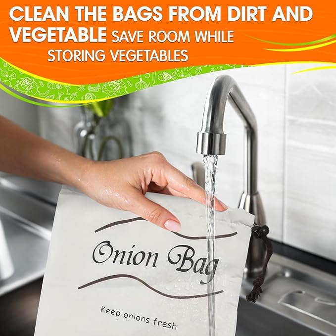 2Pcs Potato and Onion Storage Bags – Reusable Cotton Produce Bags with Black Lining and Side Zipper, Washable, Breathable & Light-Blocking Design for Storing Potatoes, Onions, Garlic & Root Vegetables