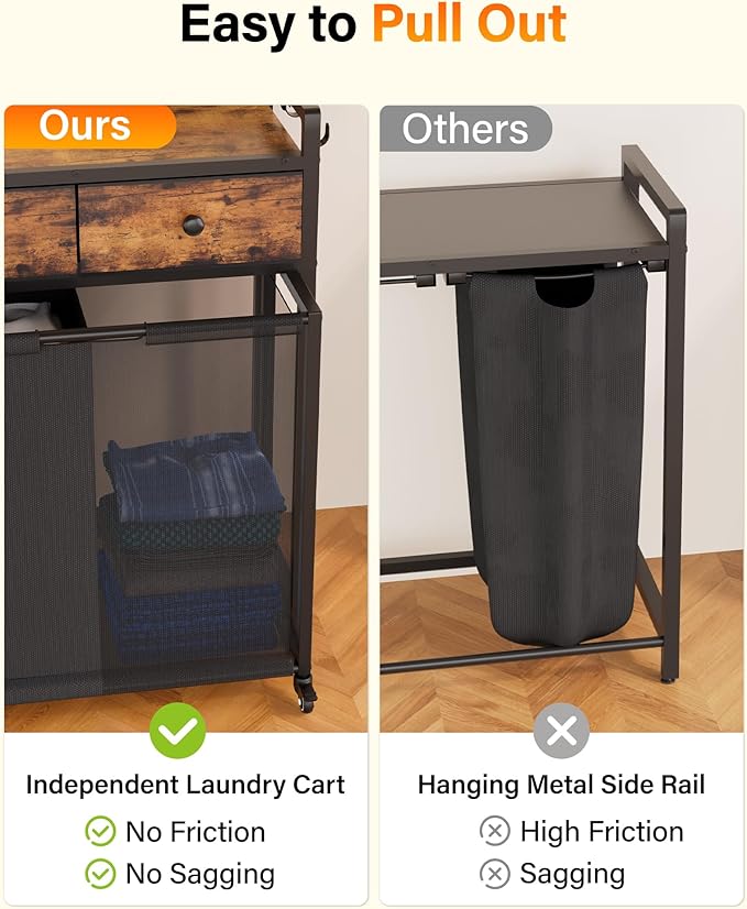 Laundry Hamper Sorter 3 Section: Rolling Laundry Basket Organizer with Wheels for Room Organization and Storage - Clothes Hamper with Shelf & Oxford Fabric Drawers & Bags