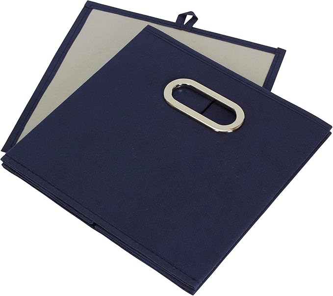 Household Essentials Foldable Fabric Storage Cubes 6-Pack – 11x11x11 Stackable Non-Woven Bins with Chipboard Sides & Grommet Handles – Closet, Shelf, Nursery, or Office Organizer – Navy
