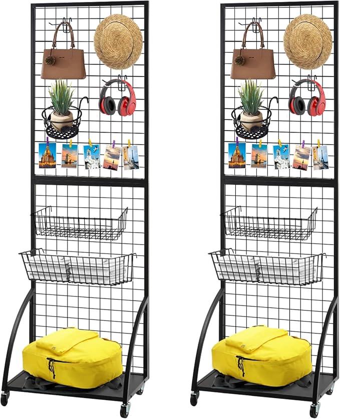 Grid Wall Panels, 2 Packs 2'x 6' Gridwall Display Stand with a Base Plate, Black Wire Grid Wall Display Rack, Craft Show Display Grid, Art Display and Retail Display Stand