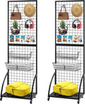 Grid Wall Panels, 2 Packs 2'x 6' Gridwall Display Stand with a Base Plate, Black Wire Grid Wall Display Rack, Craft Show Display Grid, Art Display and Retail Display Stand