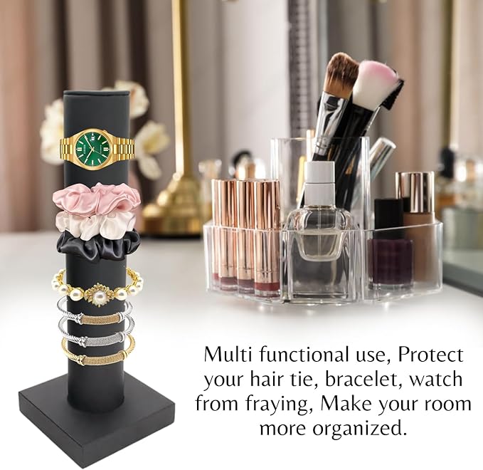 Novel Box Black Leatherette Vertical Bracelet/Bangle Display Tower - Jewelry Organizer Tower Stands for Bracelet Displays - Hair Tie Bangle Bracelet Watch Scrunchie Holder for Selling or Personal Use