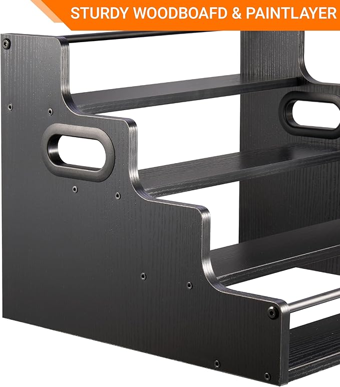2 Pack 4-Tier Liquor Bottle Display Shelf, 16-Inch Wooden Bar Shelves for Liquor Bottles, Countertop Whiskey Shelf and Bourbon Shelf Organizer for Home Bar, Kitchen（Black）